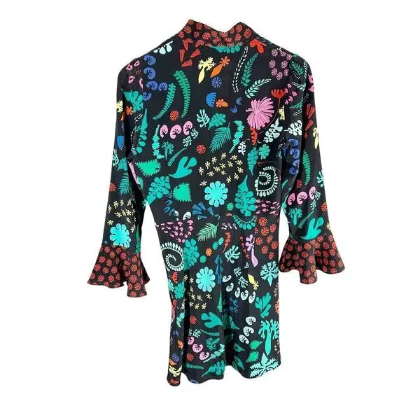 Rixo Silk Lulu Dark Floral Mini Dress Size Small - Picture 2 of 12